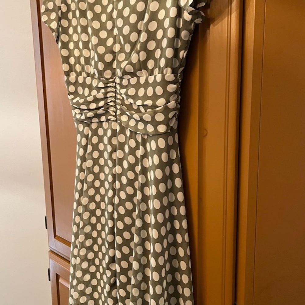 Connected Apparel Women's Dress, Sage with Cream Polka Dots - Picture 2 of 14